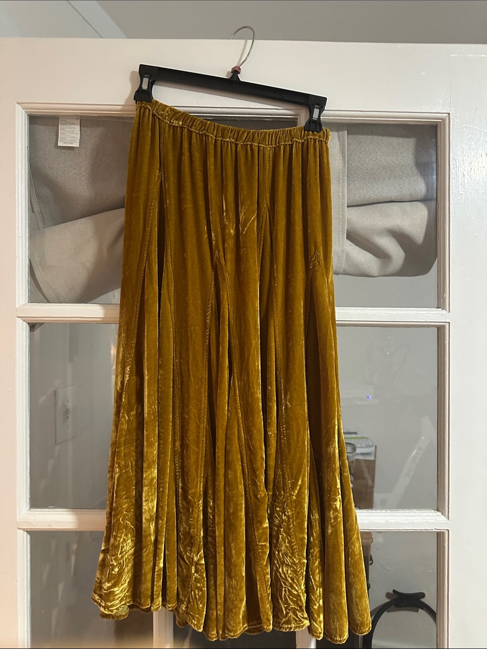 CP Shades Velvet Pleated Maxi Skirt in Mustard Gold